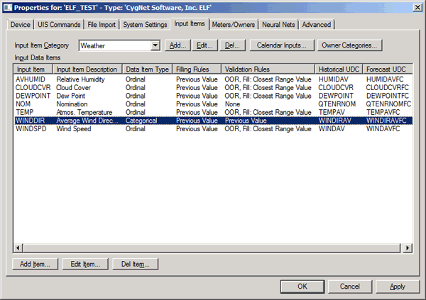 Input Items page